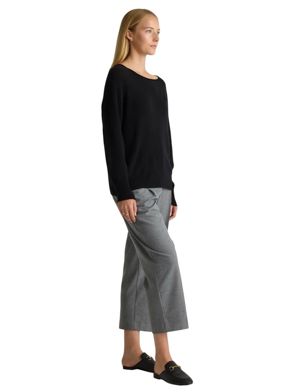 Quince Black 100% Mongolian Cashmere boatneck Sweater ribbed hems size small